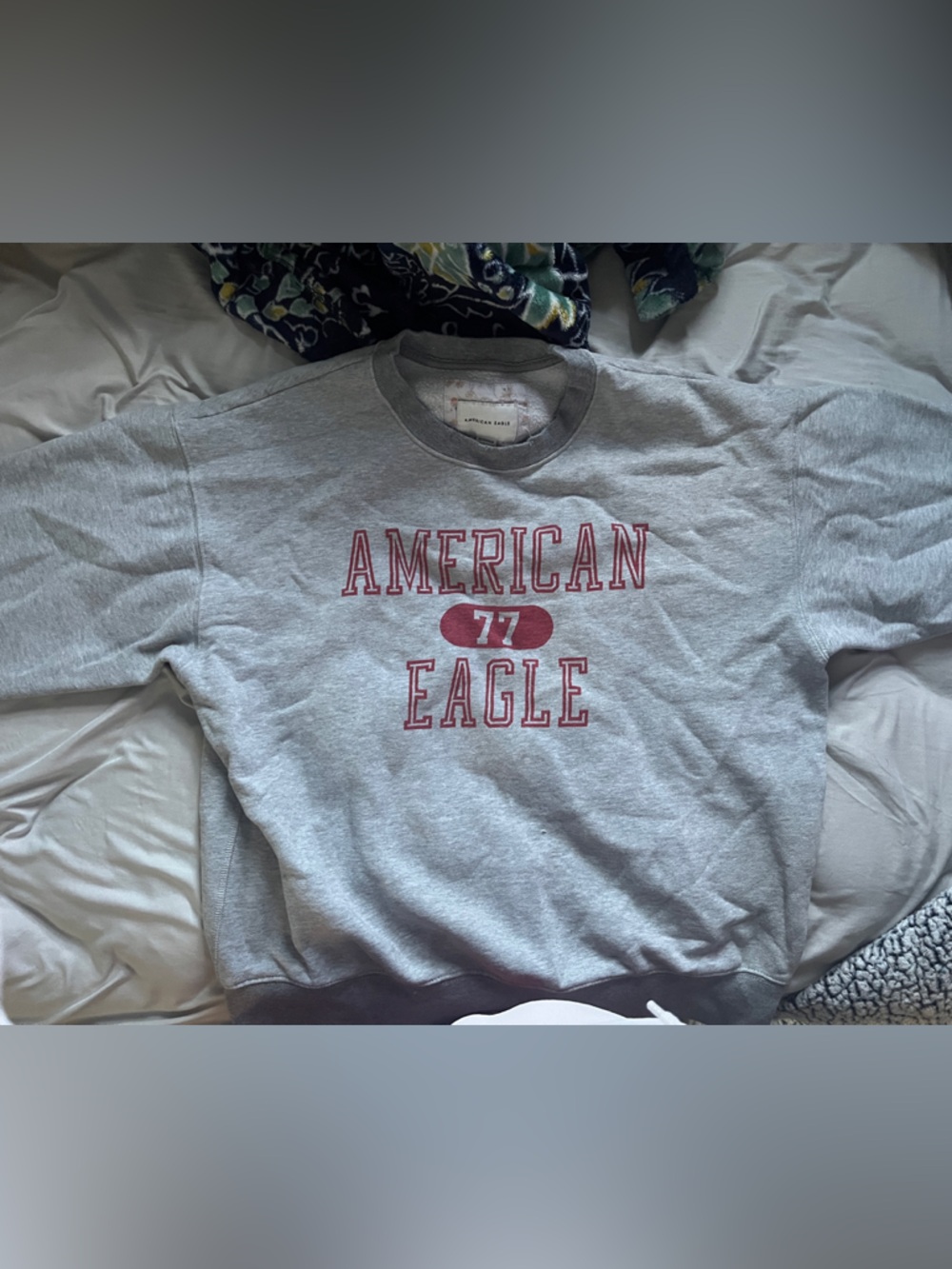 American Eagle Light Gray Lined Pullover Sweatshirt